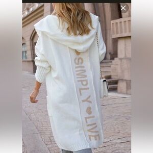 Simply Live cozy knitted cardigan color block hooded longline open front sweater